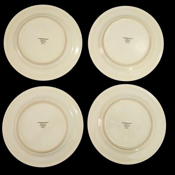 Vitromaster Top Hat 8" Salad Plates Set of 4 Black & White Stoneware Indonesia - Picture 5 of 6